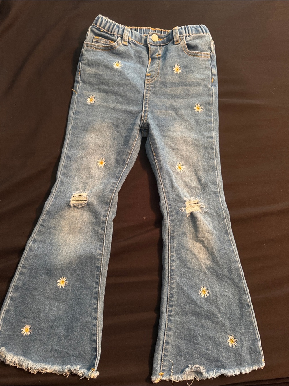 Girls' Daisy Embroidered Blue Flare Jeans